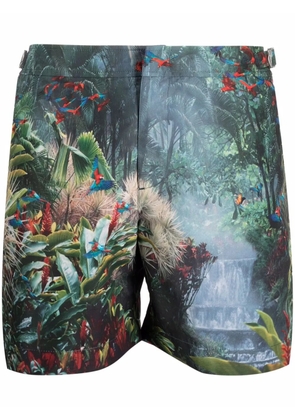 Orlebar Brown tropical-print buckle-detail swim trunks - Green