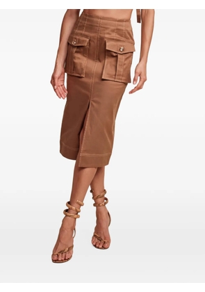 HEVRON contrast-stitch flap-pocket midi skirt - Brown