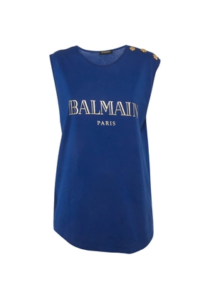 Balmain Pre-Owned logo-print button-detail top - Blue