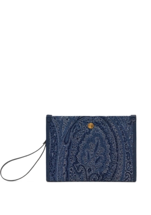 ETRO medium jacquard denim pouch with Paisley motif - Blue