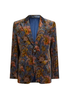 ETRO single-breasted jacket in stretch cotton velvet with floral motif - Blue