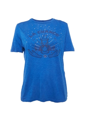 Maje rhinestone-embellished graphic-print T-shirt - Blue