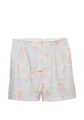 Prada floral-print old-linen shorts - Blue