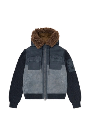 Diesel hooded padded jacket with knitted sleeves - Blue