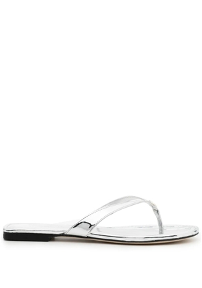 Tory Burch logo-plaque laminated flip-flops - Silver