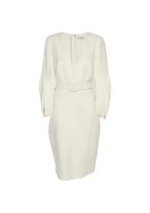 Badgley Mischka belted puff-sleeve dress - Neutrals