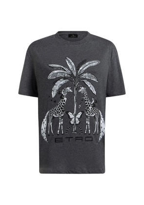 ETRO cotton jersey T-shirt with placed giraffe-print - Grey