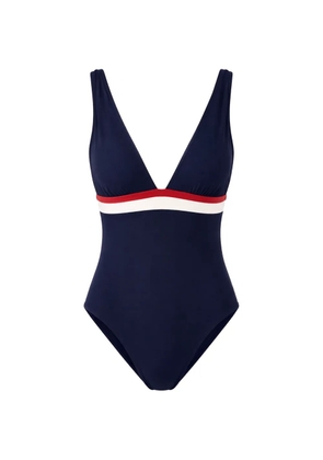 BANANA MOON striped-trim open-back swimsuit - Blue