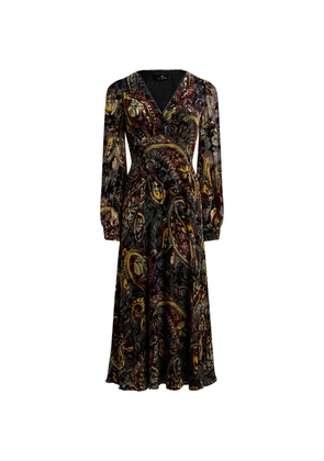 ETRO midi wrap dress in burnout velvet with floral Paisley motif - Black