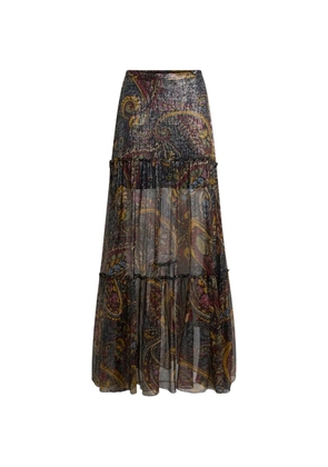 ETRO silk maxi skirt with striped floral Paisley motif - Black