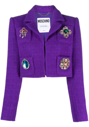 Moschino crystal-embellished wool-blend cropped jacket - Purple