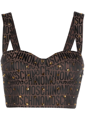 Moschino logo-print crystal-embellished top - Brown