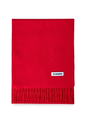 Jil Sander fringed logo-patch scarf - Red
