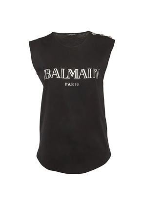 Balmain Pre-Owned logo-print button-detail tank top - Black