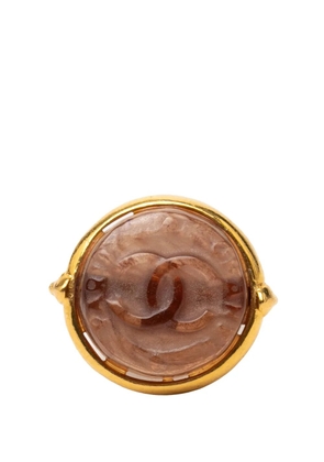 CHANEL Pre-Owned 1999 CC Gold Plated and Glass Round Ring costume ring - Brown