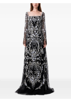 Dina Melwani filigree-embellished tulle maxi dress - Black