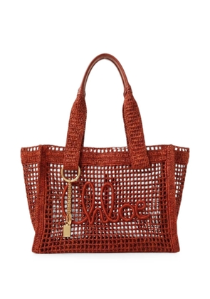 Chloé logo-patch open-knit tote bag - Orange