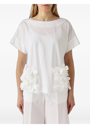MeimeiJ floral-appliqué boat-neck T-shirt - White