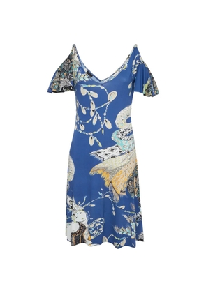 Just Cavalli Vintage cold-shoulder printed midi dress - Blue