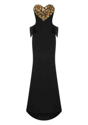 Moschino sweetheart-neck embroidered maxi dress - Black