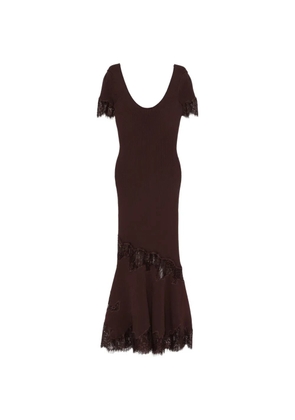 Self-Portrait lace-trim ribbed-knit maxi dress - Brown