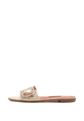 Carolina Herrera Vintage CH crystal-embellished slides - Neutrals