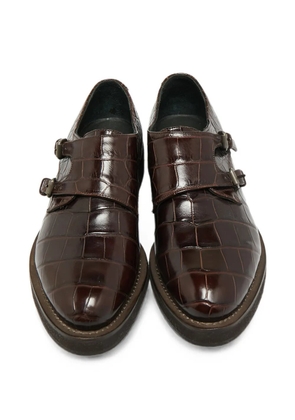 Brunello Cucinelli croc-embossed double-strap Oxford shoes - Brown