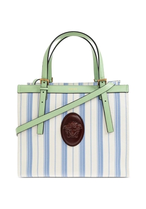 Versace Rivière Medusa-plaque striped tote bag - White