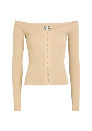 STAUD ribbed-knit off-shoulder cardigan - Neutrals