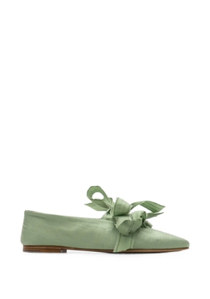 Sleeper Mille-feuille bow-detail silk ballet flats - Green