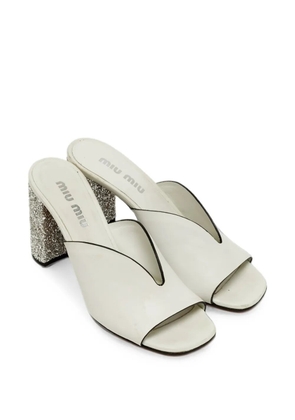 Miu Miu Pre-Owned glitter-detail block-heel sandals - White