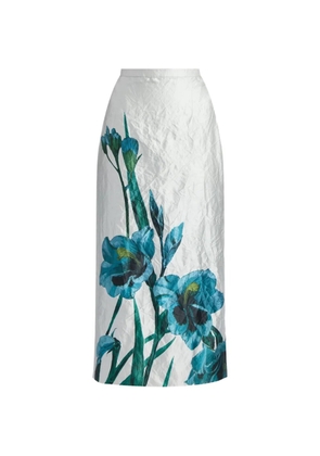 ERDEM floral-print textured midi skirt - White