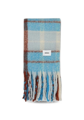 Bonsai Azure check-print fringed scarf - Blue