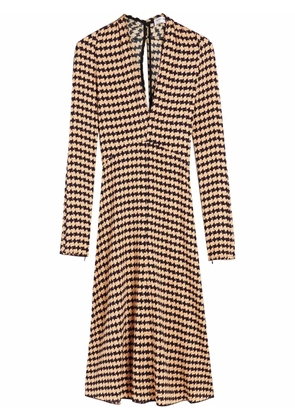 Victoria Beckham belted houndstooth midi dress - Neutrals