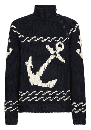 Dolce & Gabbana patterned intarsia-knit cotton-blend jumper - Blue
