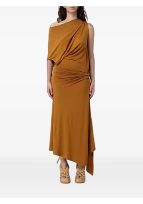 120% Lino draped asymmetric dress - Brown