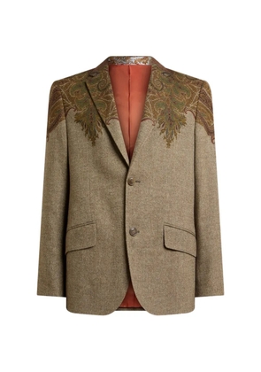 ETRO single-breasted wool-blend jacket with placed Paisley pochette print - Neutrals