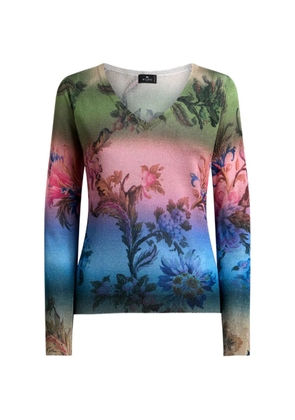 ETRO V-neck sweater with degradé floral-motif - Pink