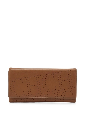 Carolina Herrera Vintage perforated-logo clutch bag - Brown