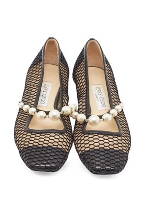 Jimmy Choo Pre-Owned pearl-embellished mesh ballet flats - Black