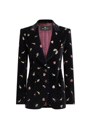ETRO single-breasted cotton velvet jacket with flower and animal motif - Black