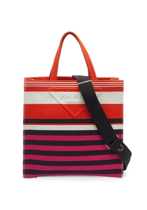 Prada Pre-Owned logo-embossed stripe tote bag - Black