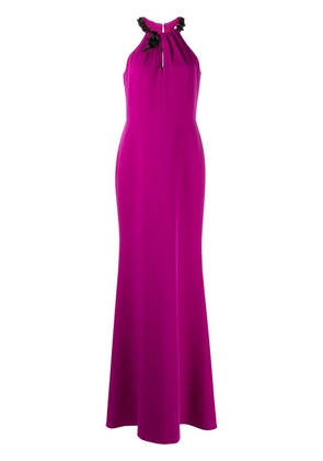 Marchesa Notte keyhole neck halter gown - Purple