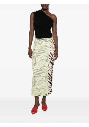 GANNI mix-print midi skirt - Green