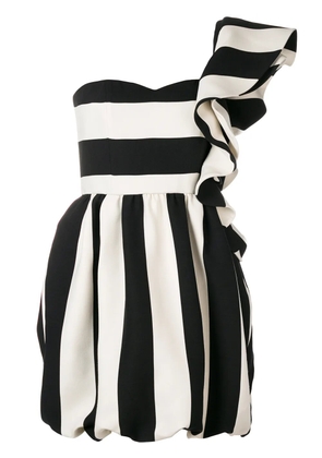 Valentino Garavani striped one shoulder ruffle dress - Black