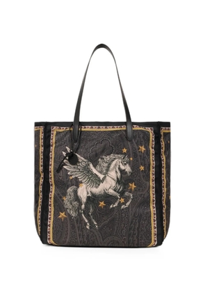 ETRO nylon tote bag with Pegaso print and Arnica motif - Black