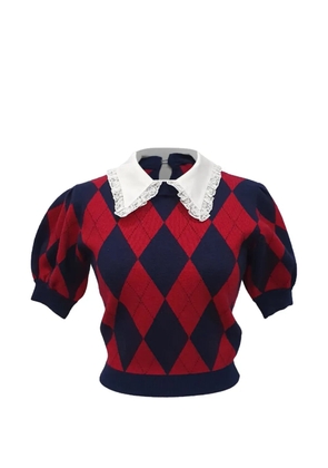 Alessandra Rich argyle lace-collar top - Red