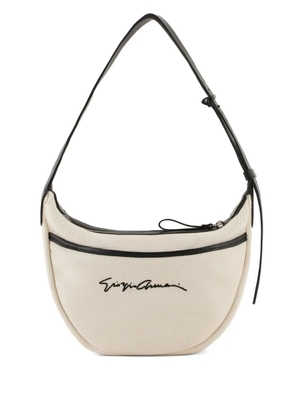 Giorgio Armani logo-embroidered zip shoulder bag - Neutrals