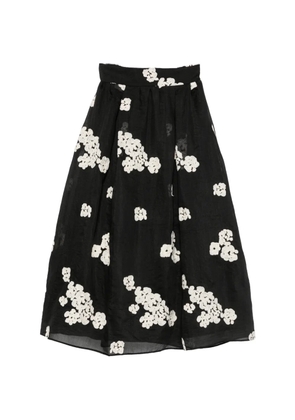 MOUTAKI floral-embroidered A-line midi skirt - Black