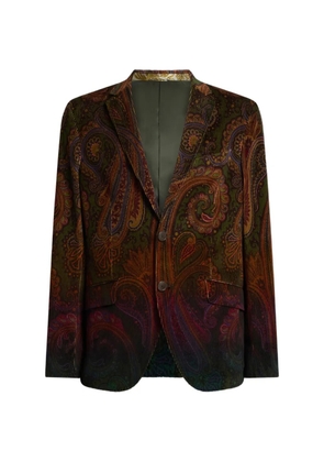 ETRO single-breasted cotton corduroy jacket with placed degradé Paisley print - Green